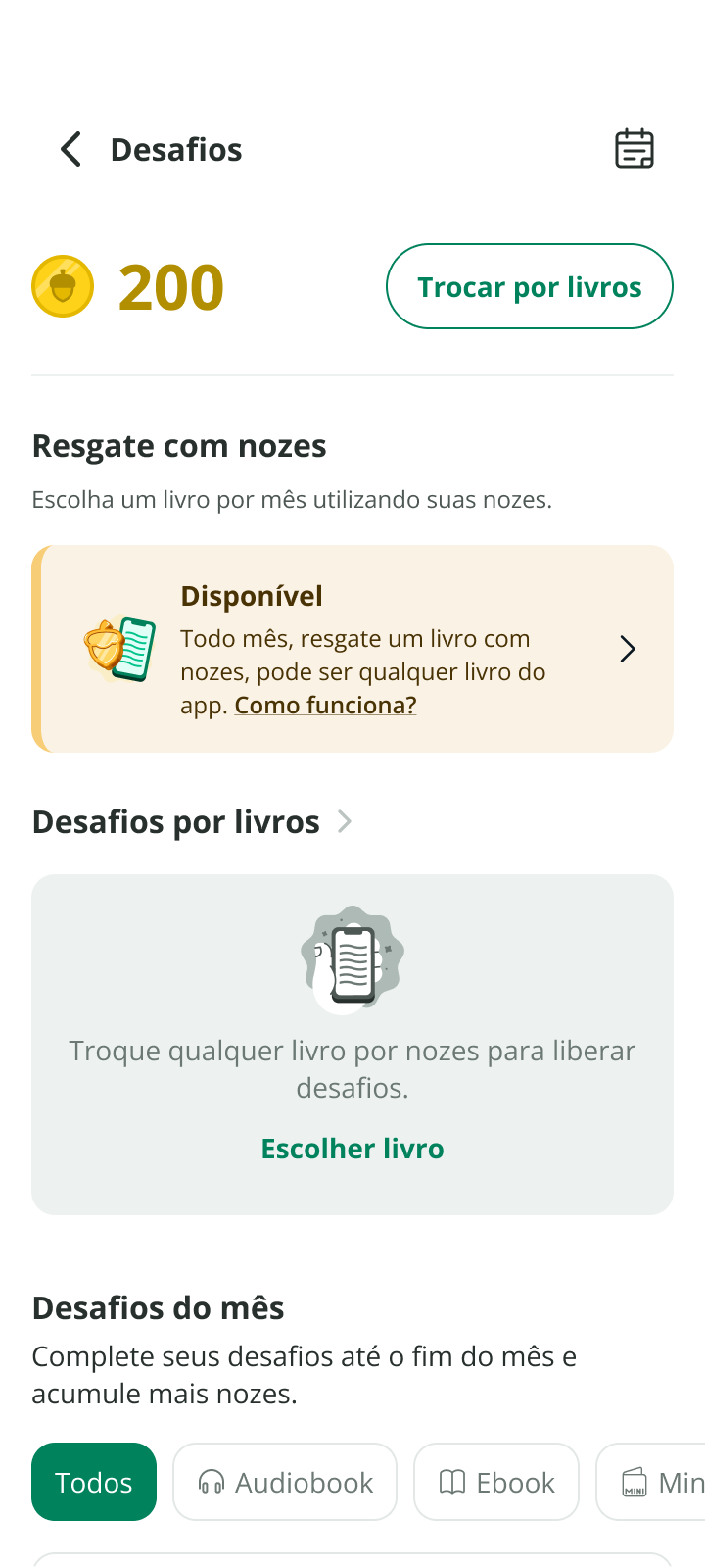 Tela de desafios do Skeelo