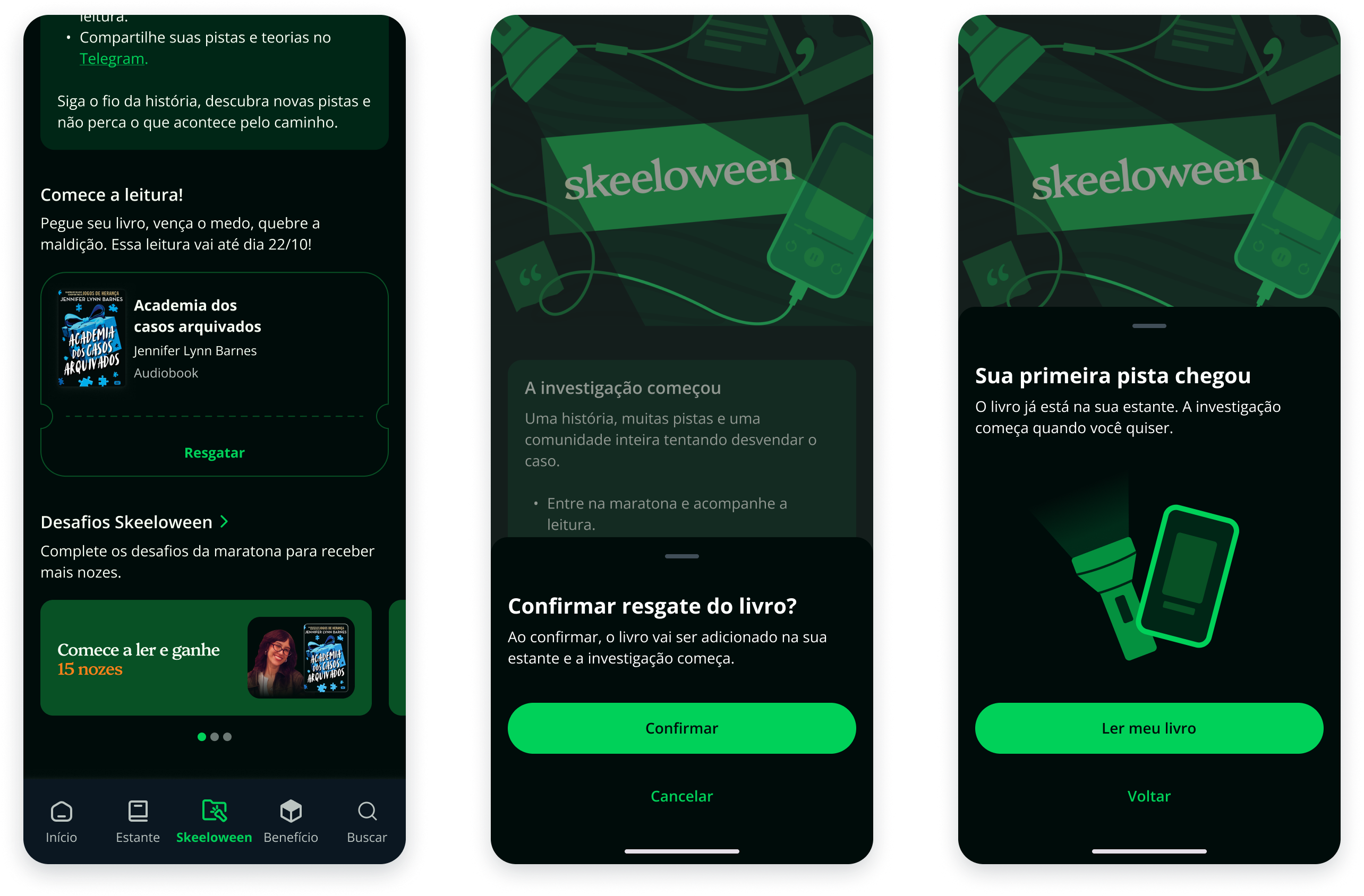 Resgate do audiobook na aba Skeeloween